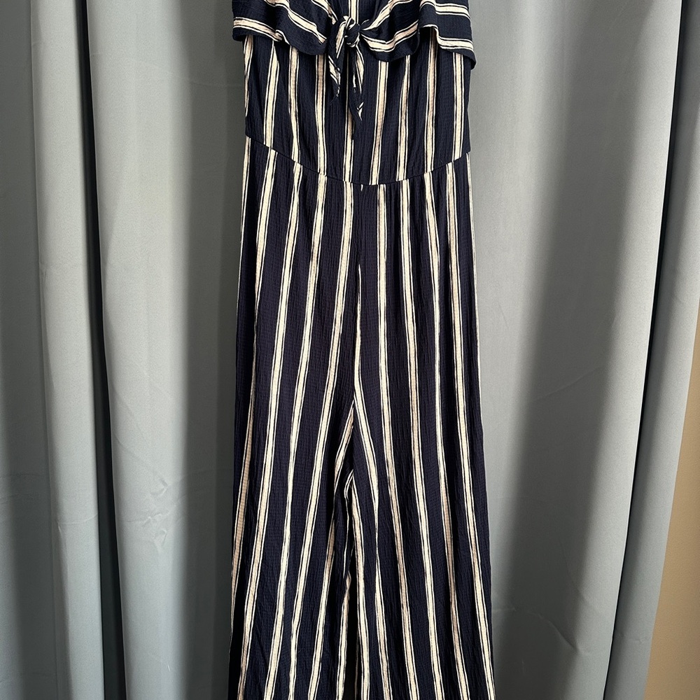 Navy and White Striped Jumpsuit